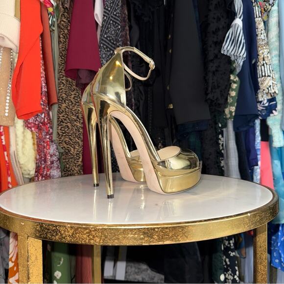 Jimmy Choo Gold Max 150 Mirrored-Leather Platform Stiletto Heel Open Toe Sandal - Picture 5 of 14